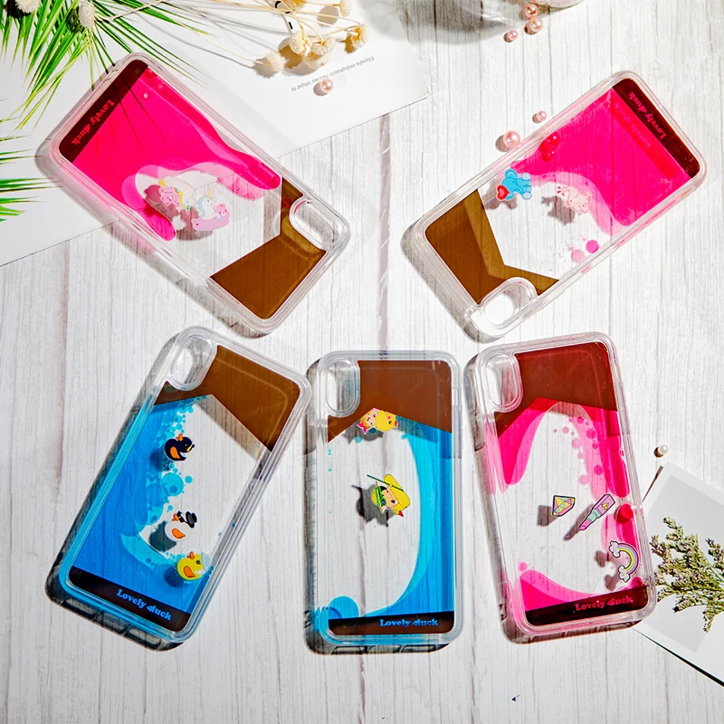 

new arrival float lovely duck unicorn elephant lipstick diamond rainbow liquid smartphone case cover for iphone 7 8 xs xr