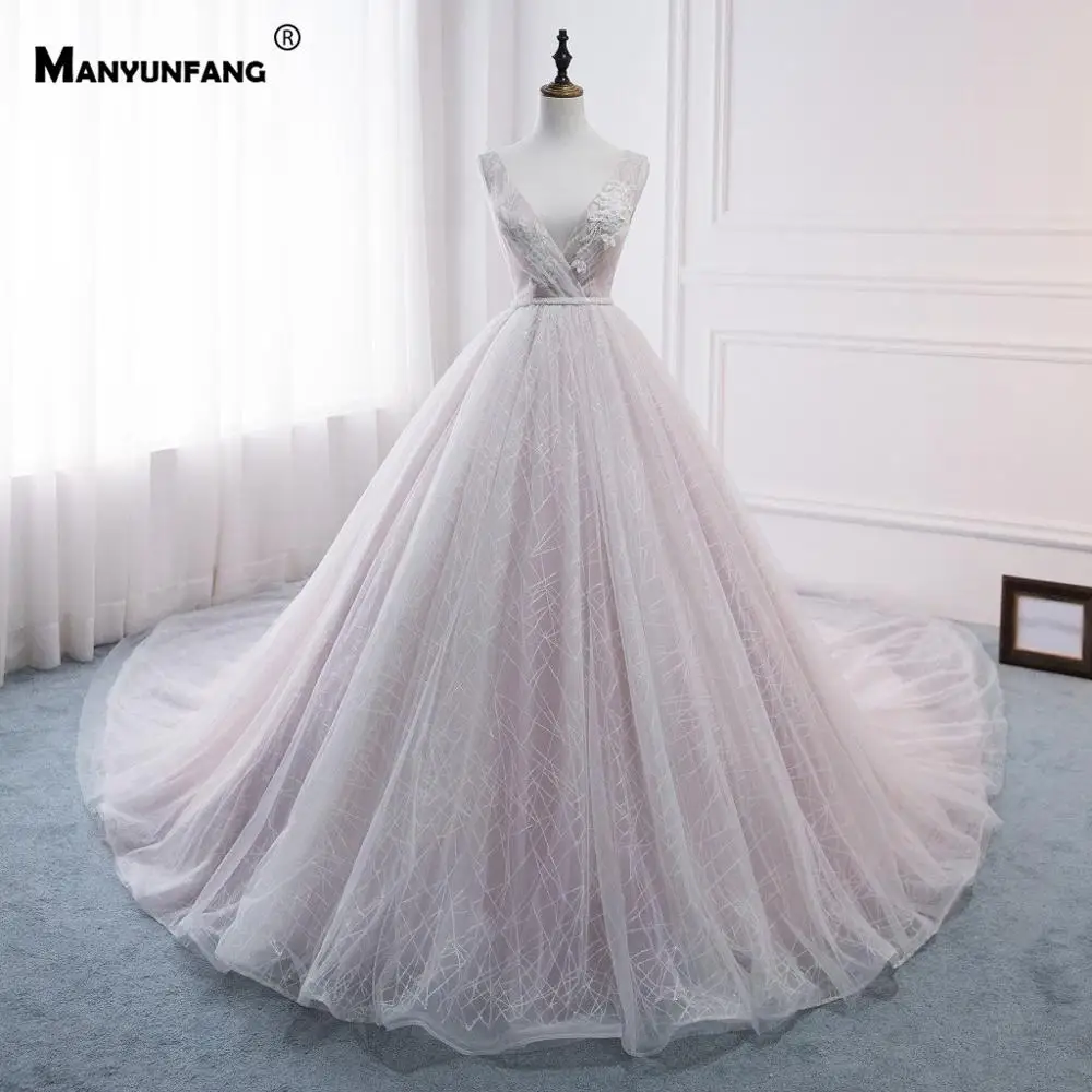 Лидер продаж Королевский поезд Vestido De Noiva Плюс размеры Elbisesi складной Тюль бусины кружево аппликации перевязи свадебное платье - Color: Ivory