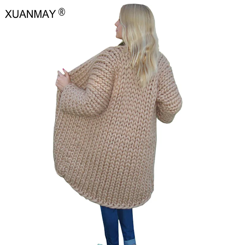 Winter Lady Sweater Cardigan coat 2017 new type Thick coarse wool Blue White Handmade Shawl |