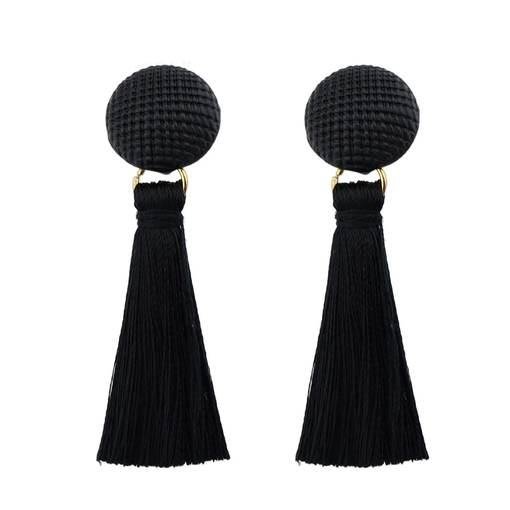 Boho Серьги Этническая Стиль белый черный хлопок кисточкой долго падение вечерние