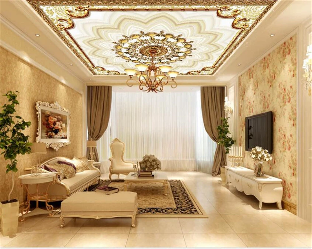 

Custom Made Large European Luxury Metal Pattern Ceiling Wallpaper Wallpaper Living Room Hotel Ceiling Mural Beibehang