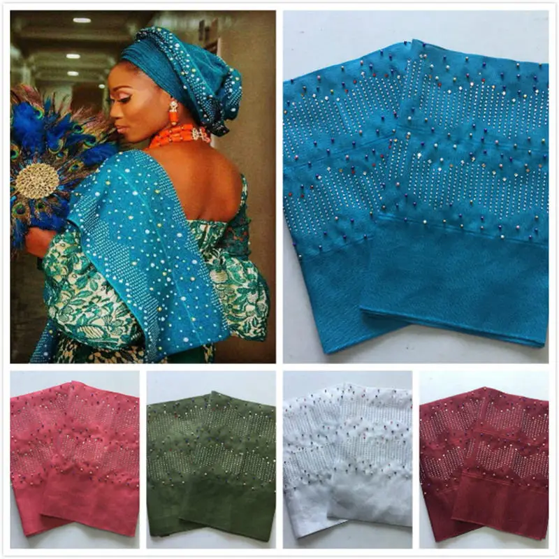 Уникальный стиль Aso Oke с камнями головной убор из двух частей в упаковке