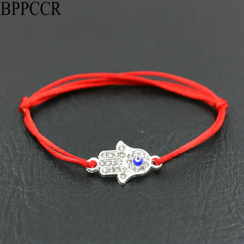BPPCCR простые женские плетеные веревки счастливые браслеты Хамса рука, Фатима сглаза тонкая красная веревочная Нить Браслет Браслеты Mujer - Окраска металла: hand red