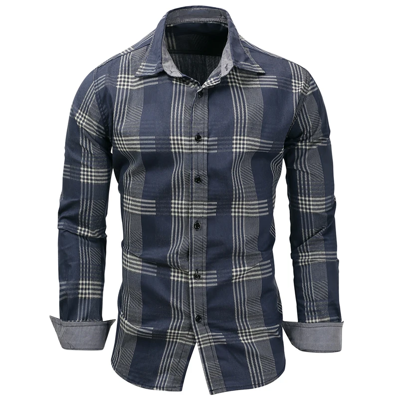 

European Designer Mens Plaid Shirts Summer Long Sleeve Casual Button Shirt For Men XXXL Imported Designer Camisa Masculina B657