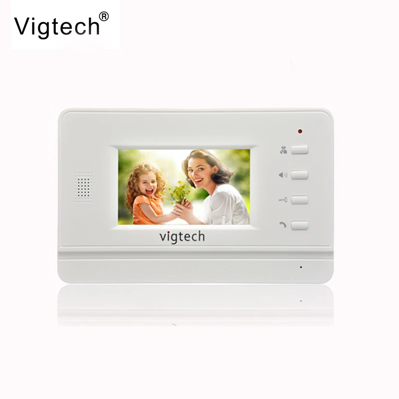 Vigtech Home Intercom Wired  4.3 Inch LCD Indoor Device Monitor With Power Adapter Color Video Door Phone System Wired Doorbell
