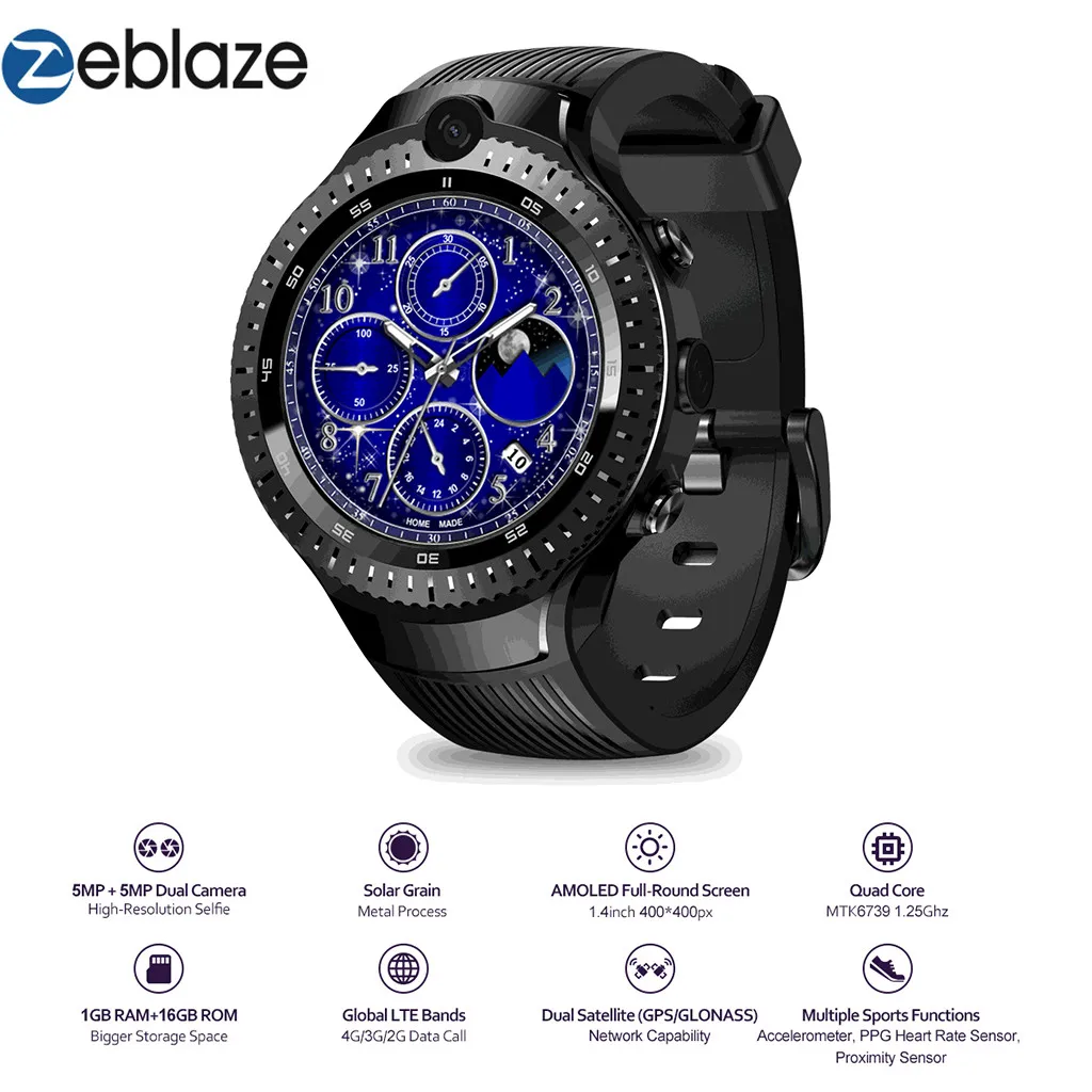 Умные часы Zeblaze THOR 4 Dual 4G GPS WiFi Android 1 Гб + 16 ГБ 5 Мп камера фитнес умные Relogio для