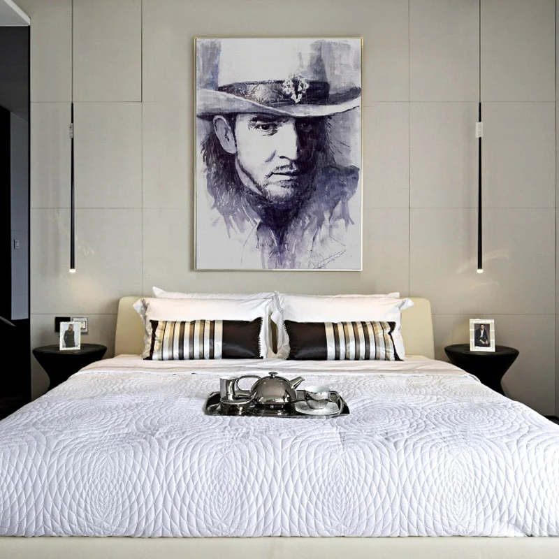 1 ШТ. Unframed Борода Прохладный Человек Настенная Живопись в Шляпе Длинные Волосы