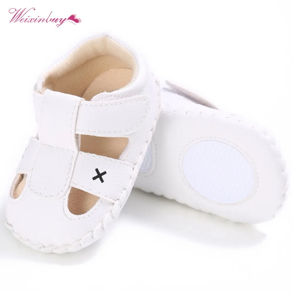 

WEIXINBUY Newborn Baby Summer Sandal Kid Boys Fashion PU Hollow Out Breathable Non-slip Soft Bottom Solid Color Cack Sandal