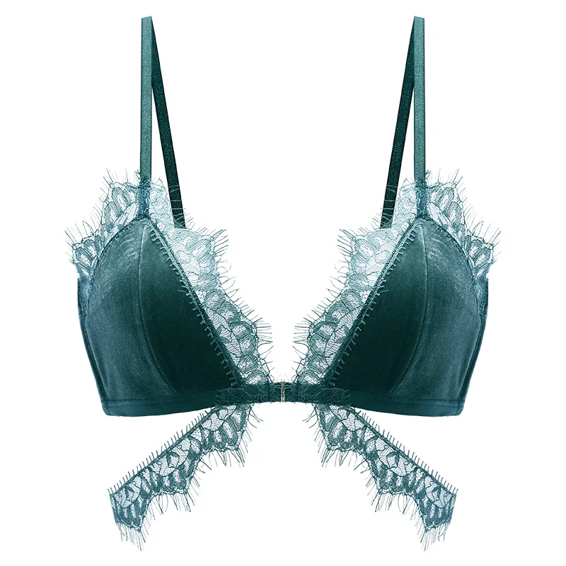 blue-green-a piece BOTHYOUNG сексуальный бархатный набор бюстгальтеров французский красивый сзади нижнее белье тонкая талия без косточек комплект нижнего белья для женщин - Цвет: blue-green-a piece
