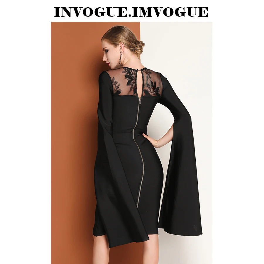 INVOGUE. Женское кружевное Платье До Колена ivogue черное облегающее платье с круглым