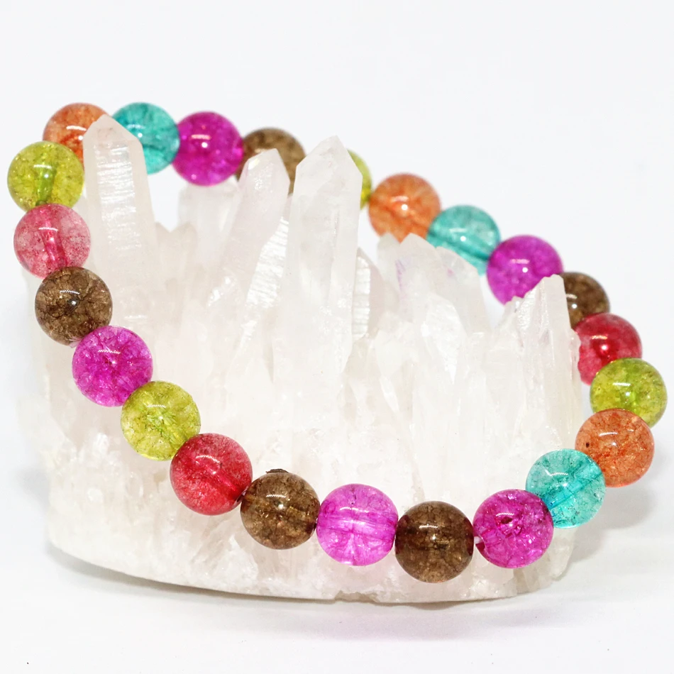 Женские браслеты с разноцветными кристаллами 8 мм круглые бусины имитацией