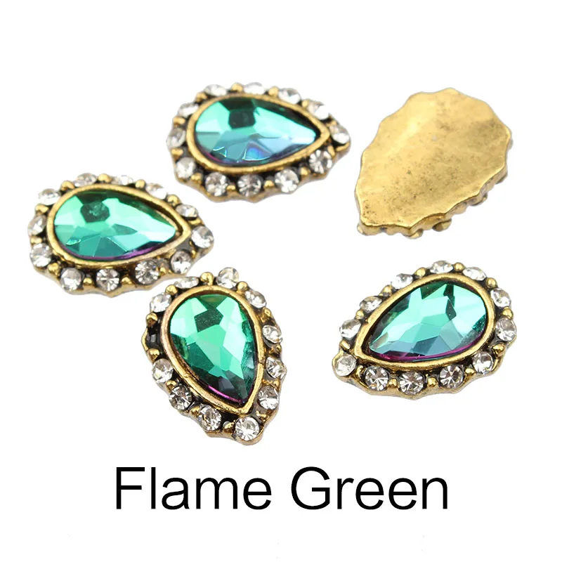 Flame Green 10 шт./лот, античные капли воды, сплав, 3d дизайн ногтей, Декор, ногти, шарм, кристаллы, бриллианты, СТРАЗА под камень, ювелирные изделия, аксессуары, стразы - Цвет: Flame Green