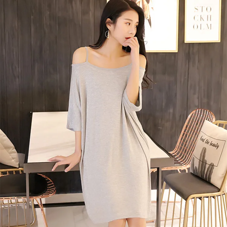 

2023 spring summer new loose nightdress women sling female bat sleeve leaking shoulder sexy dress nightgowns sleepshirts