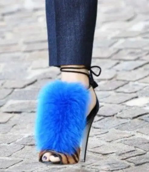 

Женские босоножки на высоком каблуке, с синим мехом, с леопардовым принтом, на шнуровке, гладиаторские сандалии с вырезами и открытым носком...