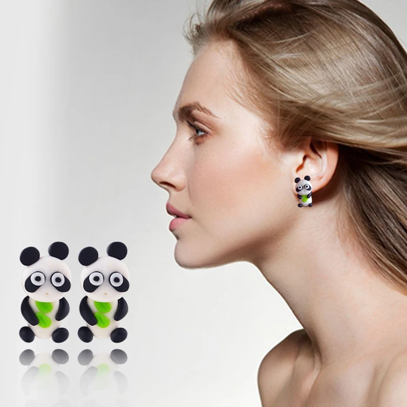 Новые животные ручной работы Полимерная глина 3D серьги в виде панды для женщин