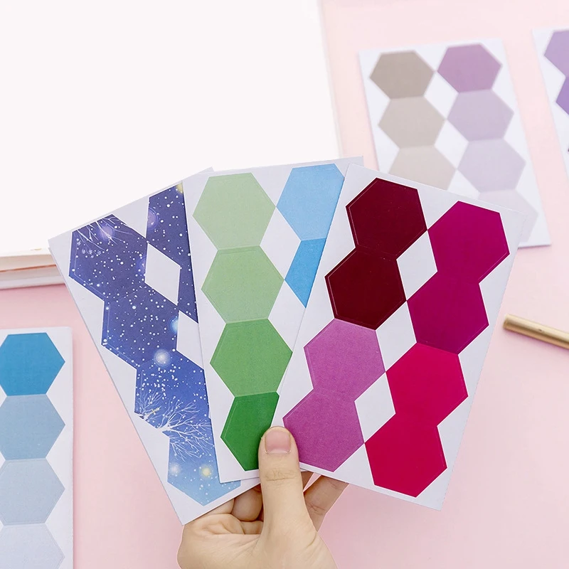 Градиентный цвет Шестигранная этикетка блокнот Липкие заметки канцелярские