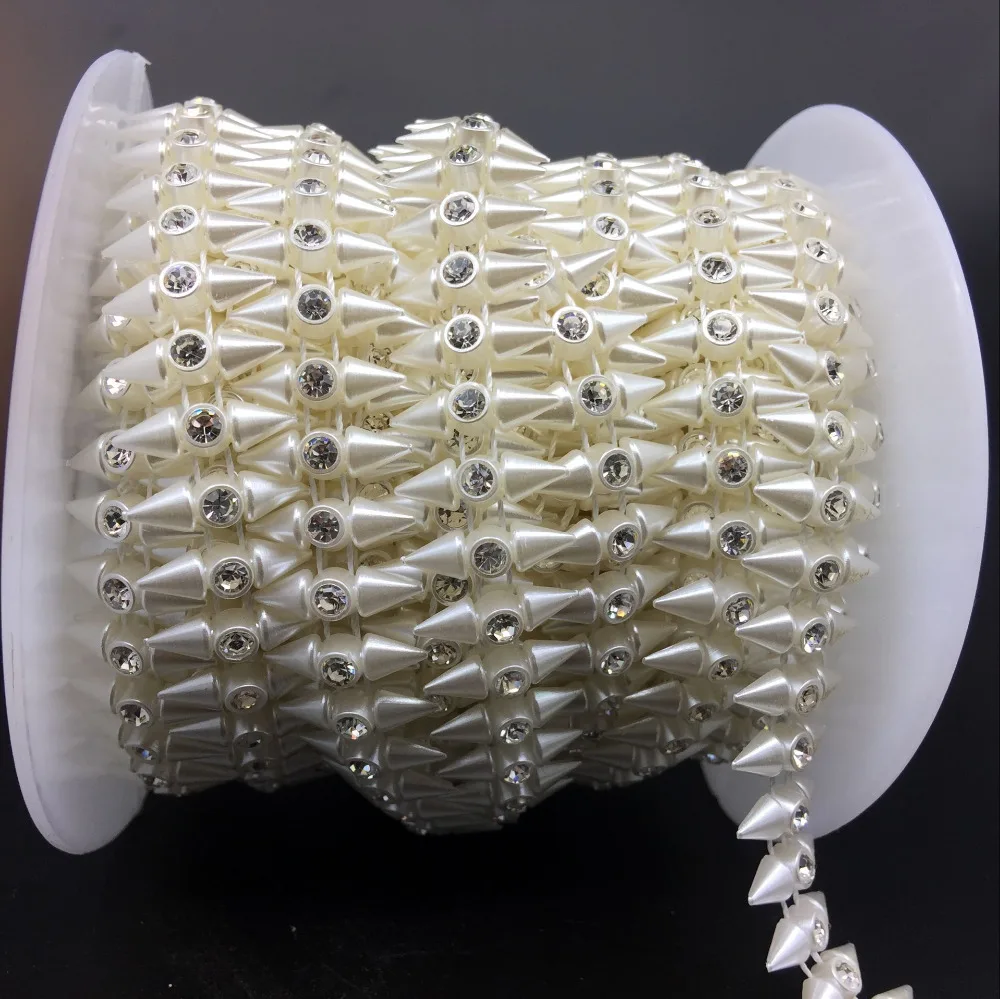 1 yards Ivory Acrylic Pearls with diamond Rhinestone Spool Roll Garland Christmas New Year Home Wedding Party Decoration DDZL05 | Дом и сад
