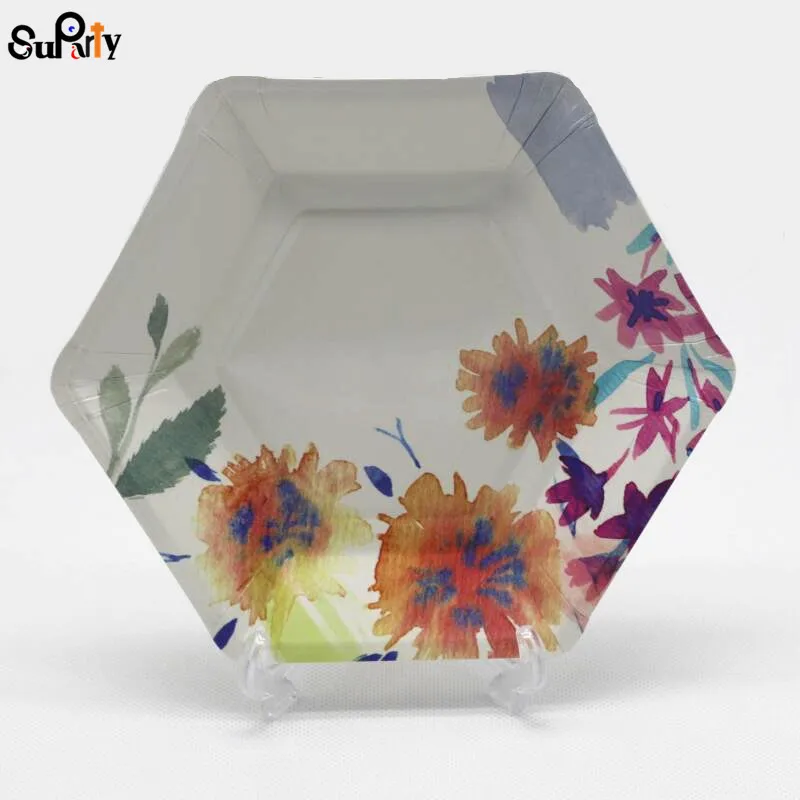 120pcs Flower Paper Plates Anniversary Tableware Party Supplies for Birthday Wedding Engagement Bridal Baby Shower oh | Дом и сад