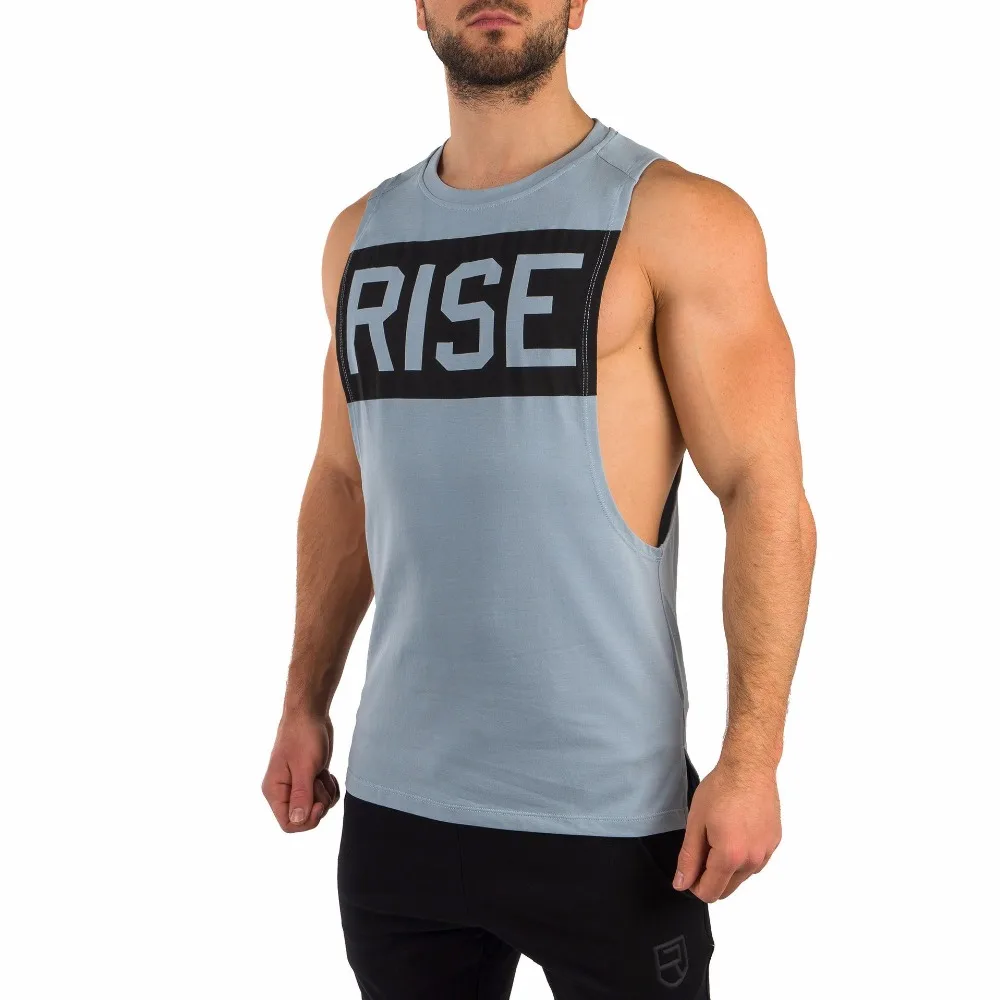 Новые мужские майки для фитнеса RISE Muscle Стрейчевые хлопковые топы без рукавов