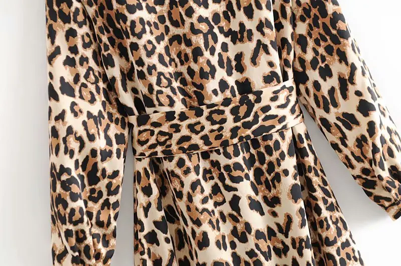 JuneLove 2019 Осеннее длинное леопардовое Платье макси с длинным рукавом элегантное