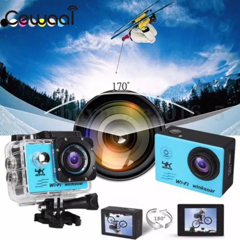 Pаспродажа Экшн-камера Cewaal Ultra HD 4K, 25 кадров/с, Wi-Fi, 2,0 дюйма, 170D, водонепроницаемая