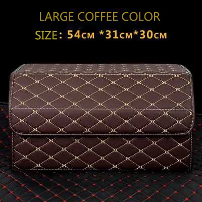 coffee large E-FOUR Автомобильная задняя коробка для хранения, кожаная с деревянным широким багажником, для хранения, удерживает три размера, PU пальто, большой оригизатор для багажника автомобиля - Цвет: coffee large