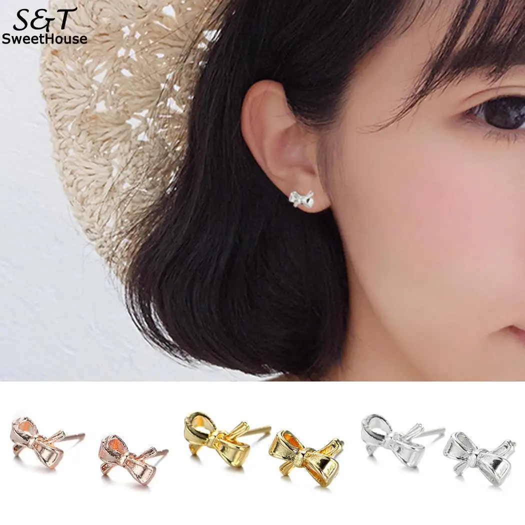Пара 1 женские модные ювелирные изделия милые серьги-гвоздики в форме банта |