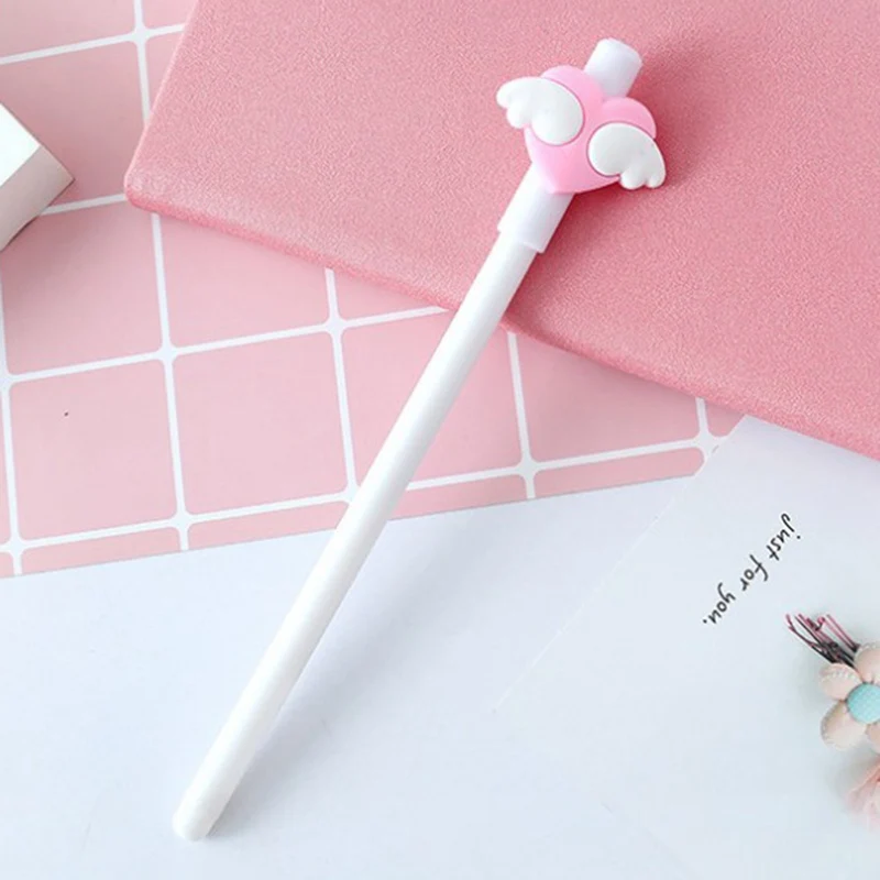 Прекрасный белое крыло гелевые ручки для девочек Kawaii розовое сердце 0,5 мм черный чернилами школа офиса канцелярские подпись инструмент подарки