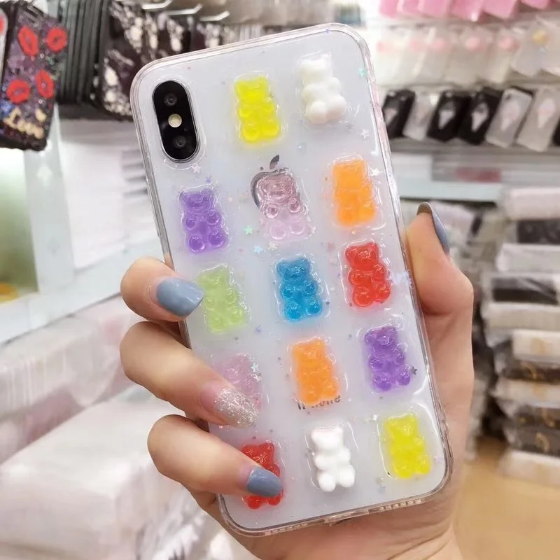 Милый 3D чехол для телефона с медведем карамельных цветов iphone 12 11 X XS Max XR 8 7 6S Plus Pro