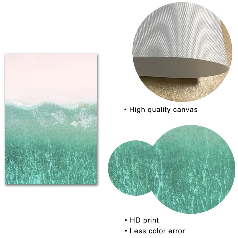 Холст с изображением волн Турецкого океана в бирюзовых тонах, постер с пляжем и розовой стеной, кустарниками для оформления прибрежной зоны в гостиной.