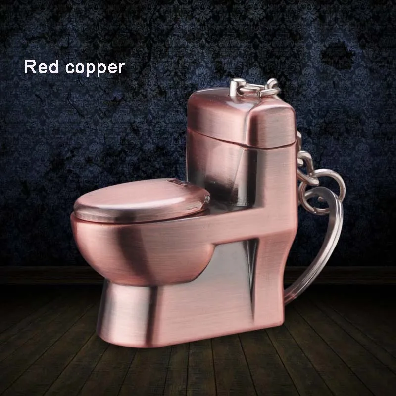 Red copper Мини креативная Бутановая Зажигалка в форме туалета, металлические газовые зажигалки с брелком, аксессуары для сигарет, гаджеты для мужчин - Цвет: Red copper