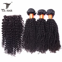 3 bundles with 4x4 lace closure kinky curly brazilian remy human hair free part 100 human hair