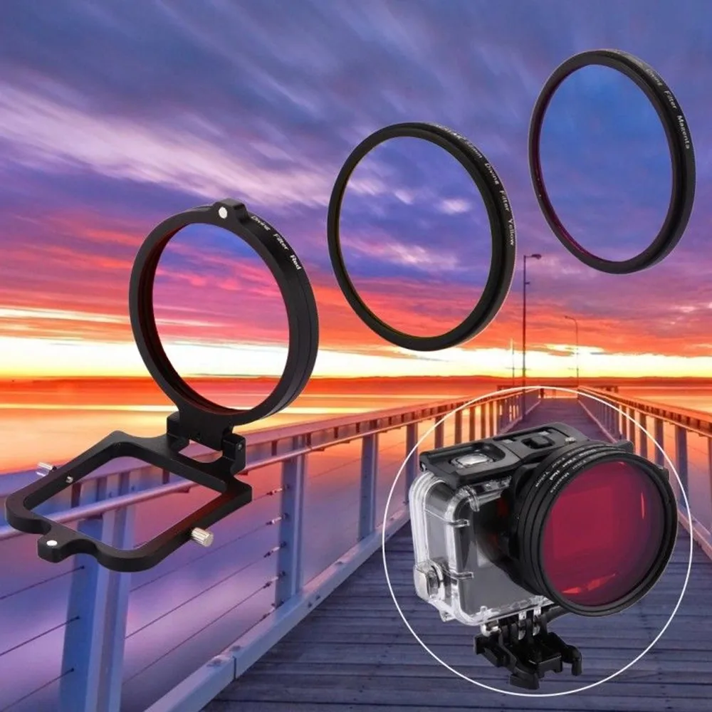 58mm Yellow Red Magenta Diving filter + 58 mm lens cap adapter ring for GoPro Hero 5 6 7 waterproof housing case | Электроника