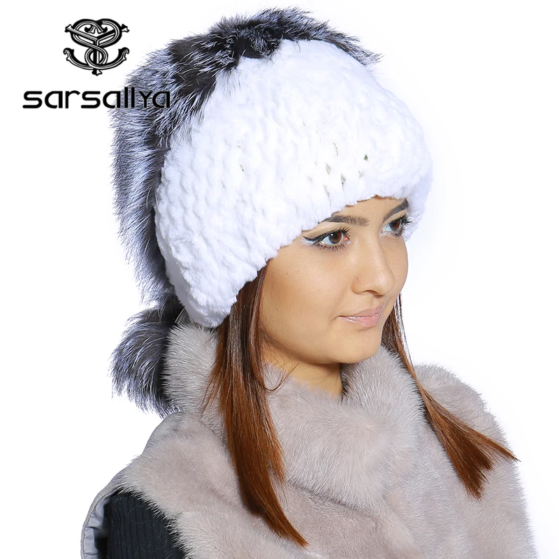 SARSALLYA Зимой меховая шапка для женщин реального рекс кролика с silver fox меховой