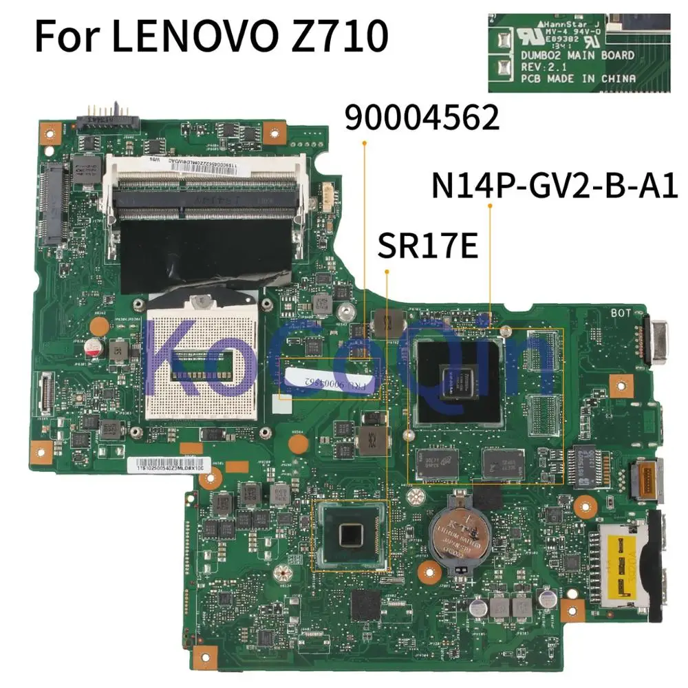 

KoCoQin Laptop motherboard For LENOVO G710 Z710 HM87 Mainboard DUMBO2 90004562 SR17E N14P-GV2-B-A1