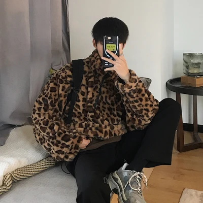 Khaki(Asian Size) Разборчивые мужские толстовки с леопардовым принтом, одежда, мужские толстовки с капюшоном в стиле Харадзюку, мужская Японская уличная одежда, толстовка с капюшоном для скейтборда - Цвет: Khaki(Asian Size)