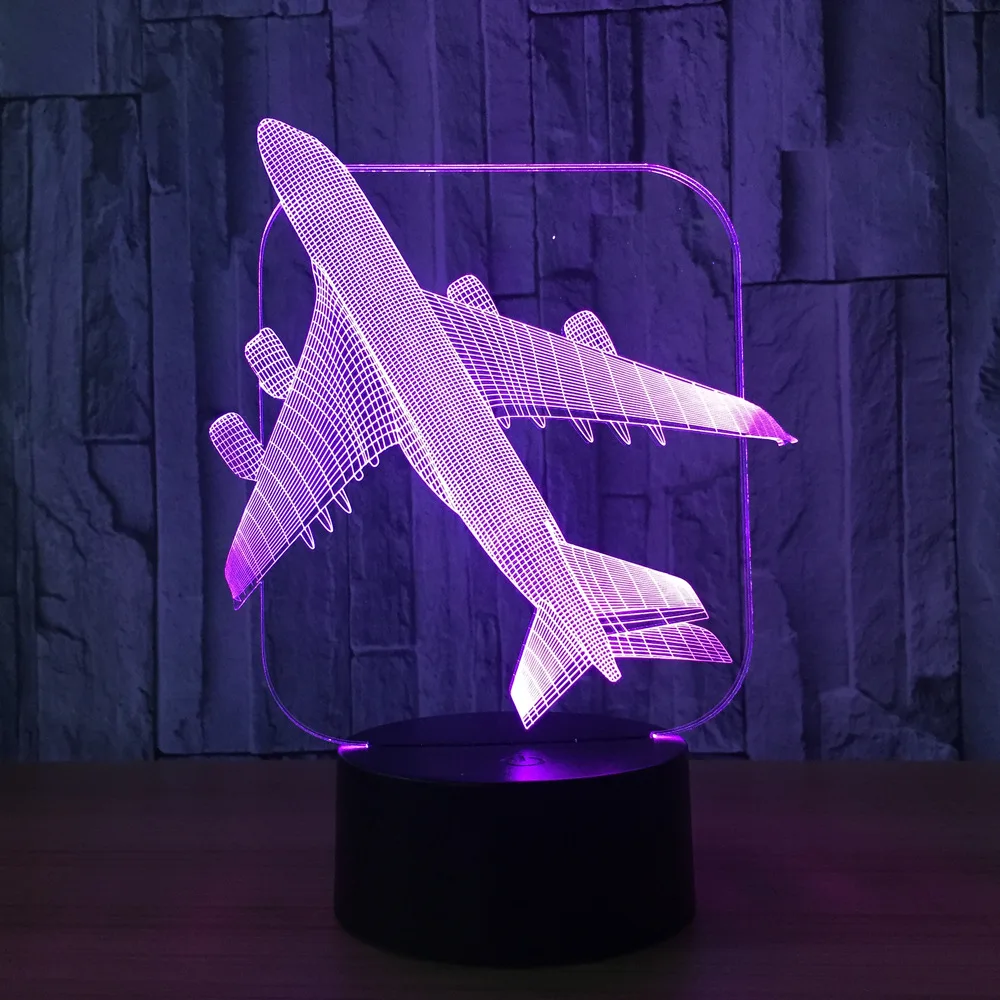 3D настольная лампа в виде самолета светодиодная цветная Ночная собаки детский