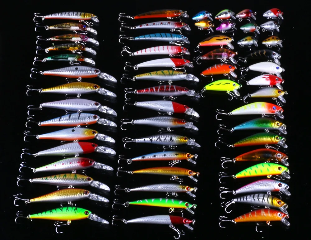 56 шт. гольян набор Crankbait смешанные размеры рыболовных приманок искусственные