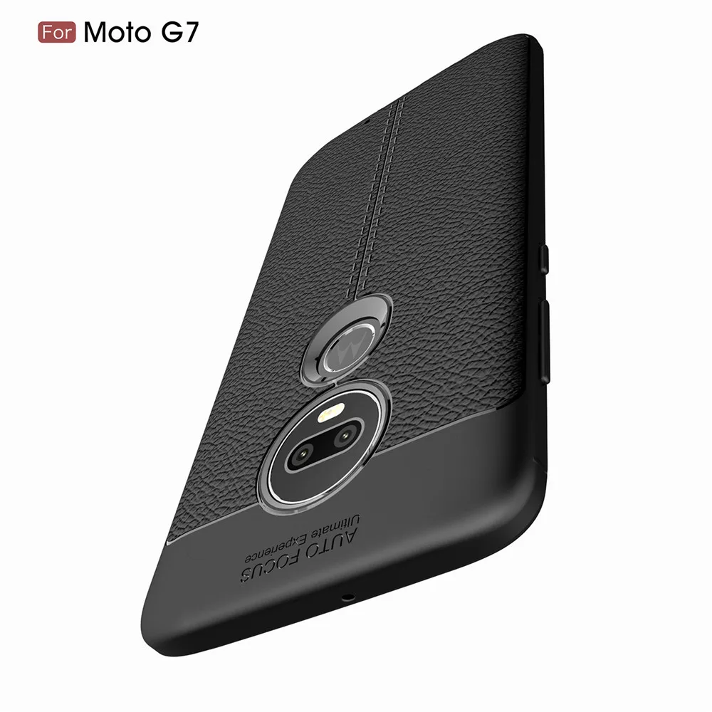 Мягкий матовый чехол с текстурой личи для Motorola Moto G7 противоударный деловой Plus Fundas