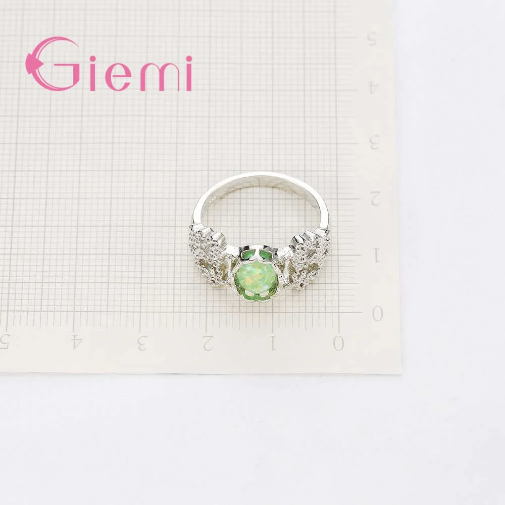

Fashion 925 Sterling Silver Geometric Lace Ring With AAA Oval Opal For Women Female Party Engagement Jewelry