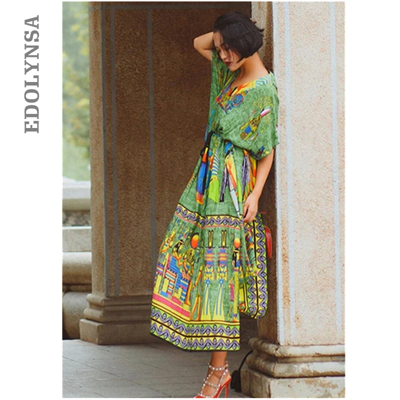 Богемный наряд кафтан на пляж этническое хлопковое вискозное Макси платье