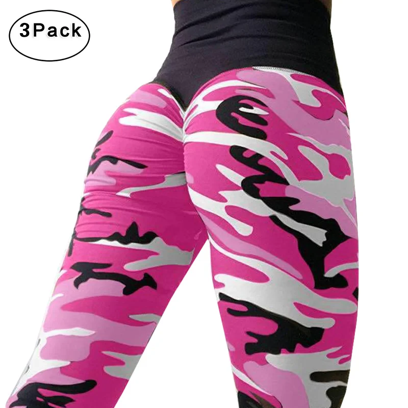 3 шт. модные камуфляжные леггинсы женские с высокой талией обтягивающие для