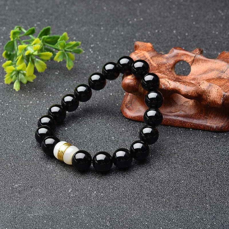 24K желтый золотой белый жадеит бусины натуральный черный Агат браслет эластичная