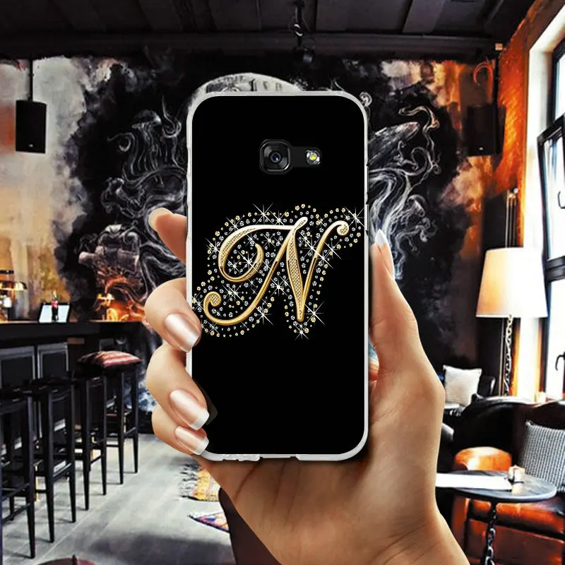 Soft Silicone TPU Phone Cases For Samsung Galaxy A3 A5 A7 J1 J2 J3 J4 J5 J6 J7 2016 2017 2018 Cover Gold Alphabet Diamond |