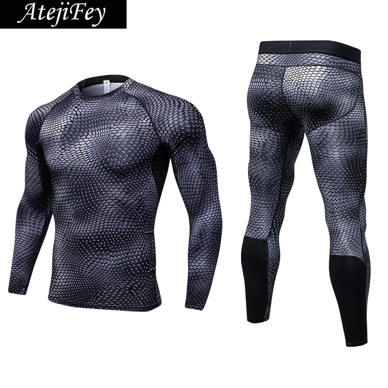 AtejiFey, хит, набор для бега, для тренировок, для спортзала, спортивные костюмы, для фитнеса, быстросохнущие, Мужская облегающая одежда, костюм, компрессионная спортивная одежда