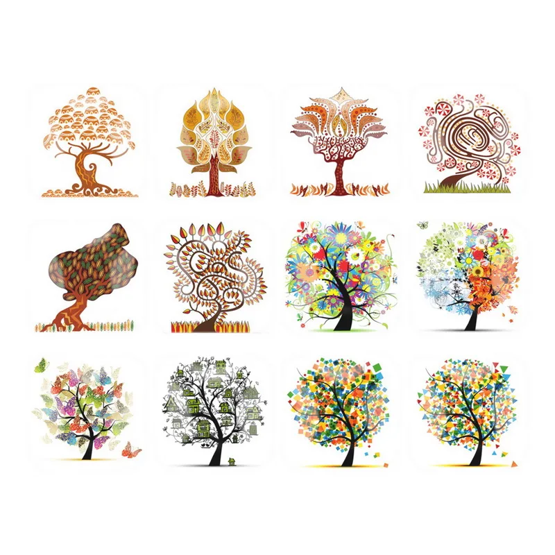 Flatback квадратный смешанный стиль деревья печать фото стекло кабошон 12 мм 20 25 DIY