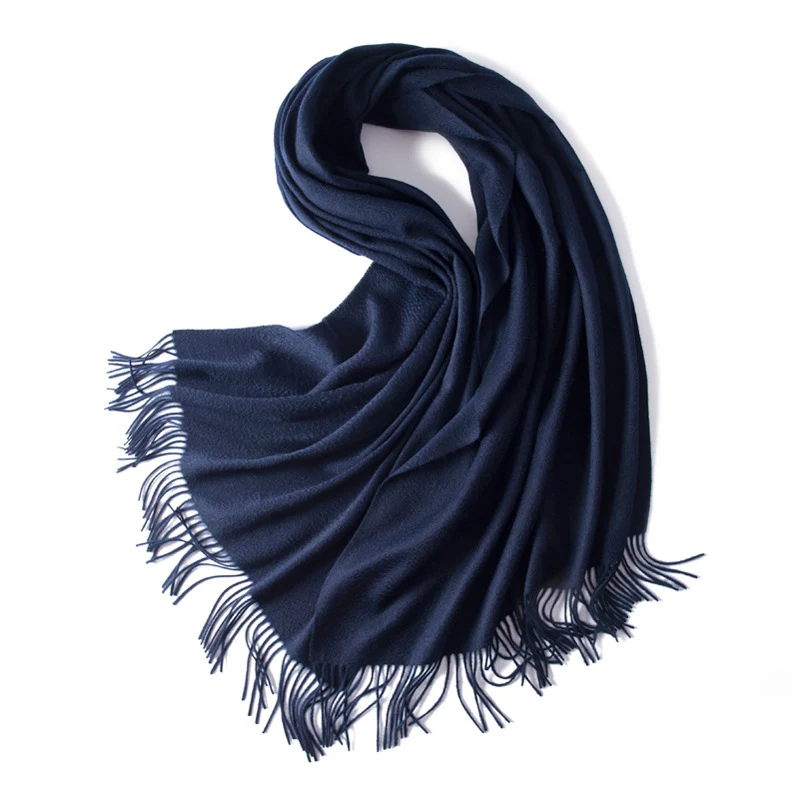 Navy Blue Кашемировый шарф для женщин длинный женский зимний теплый шарф чистый кашемировый шарф теплая накидка s шаль большой шарф - Цвет: Navy Blue