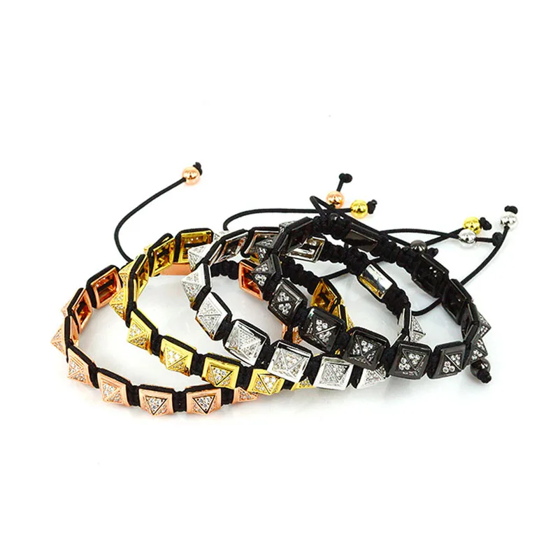 Известные мужские браслеты Квадратные Стальные Бусины микро белые кристаллы из