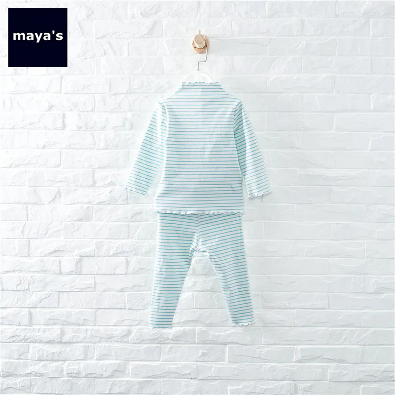 Mayas/модные хлопковые мягкие осенние пижамы для девочек полосатая Детская