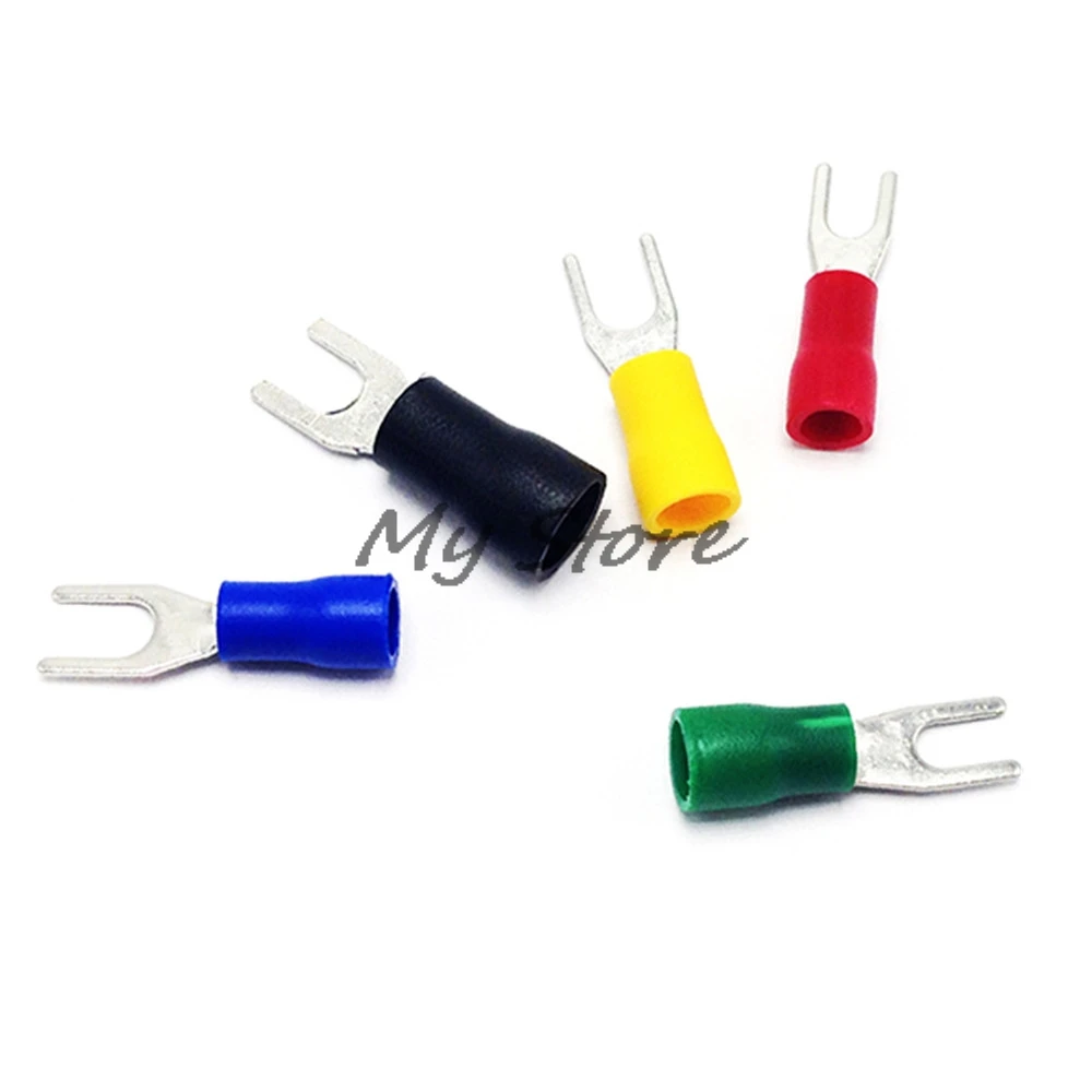 100 шт. SV1.25 3.2 4 5 красный Furcate Вилка Лопата 22 ~ 16AWG провода обжимные прессованные